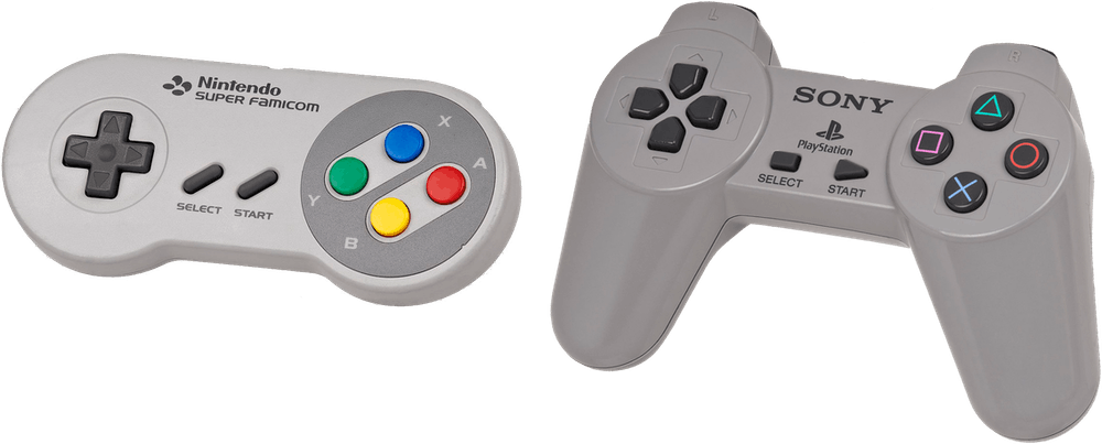 Super Famicom and Sony PlayStation controllers